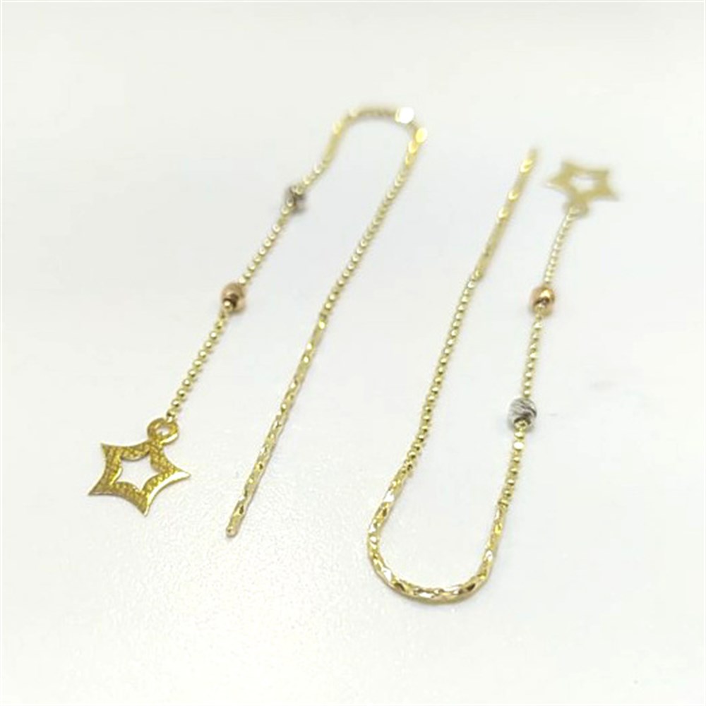 Dorika Toplu Yıldız Zincir Sallanan Küpe 14 Ayar Altın
