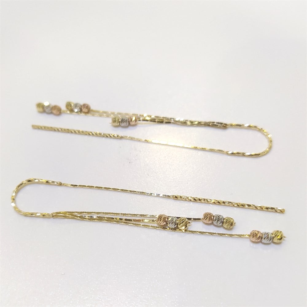 Dorika Toplu Zincir Sallanan Küpe 14 Ayar Altın