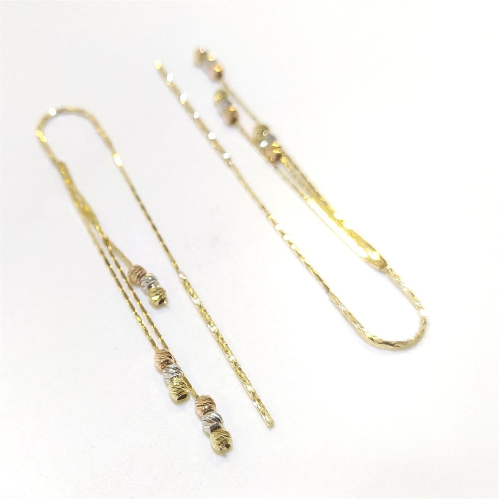 Dorika Toplu Zincir Sallanan Küpe 14 Ayar Altın