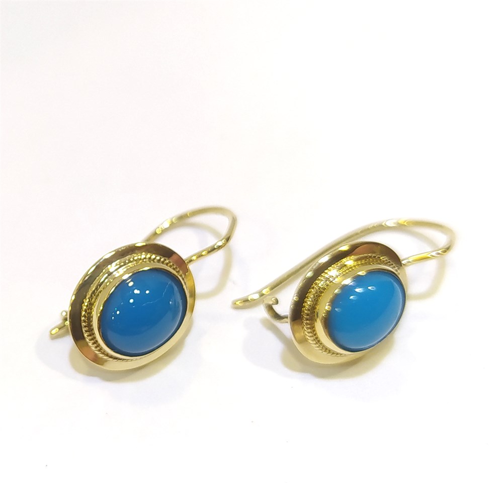 Firuze turkuaz Taşlı Sallanan Küpe 14 Ayar Altın