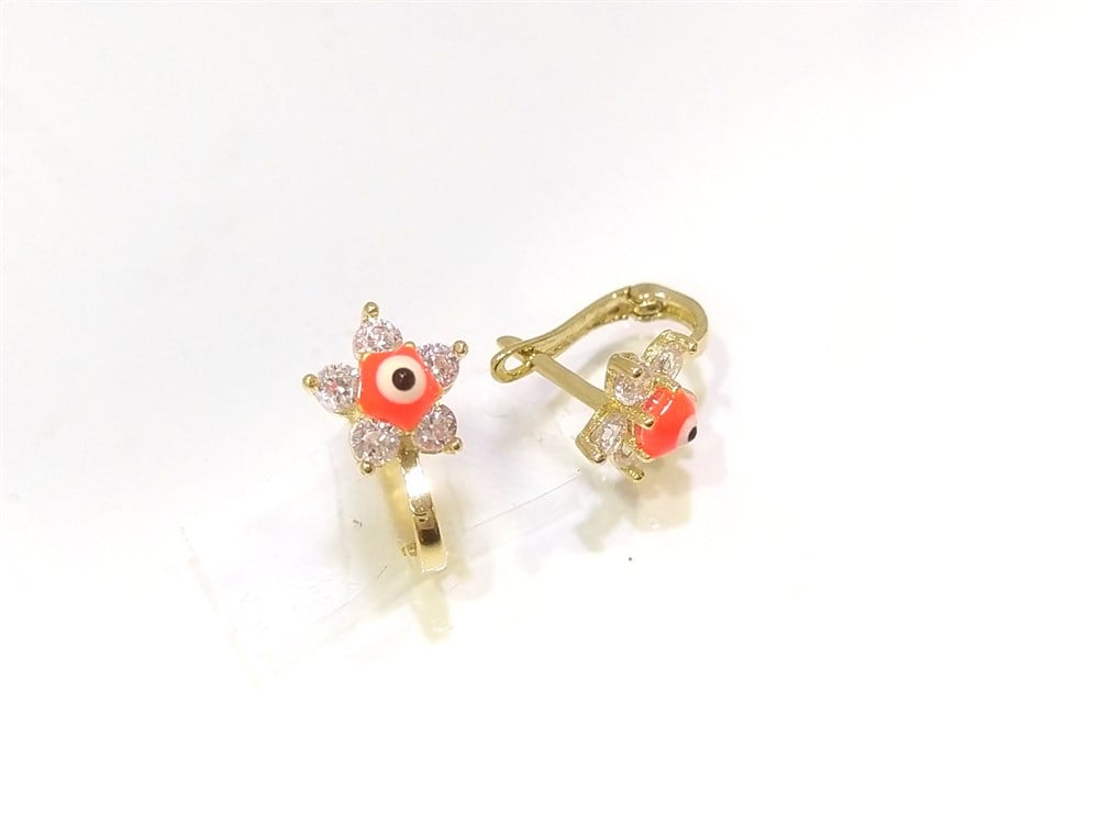 Göz Boncuğu Çiçek Çocuk Küpe  14 Ayar Altın