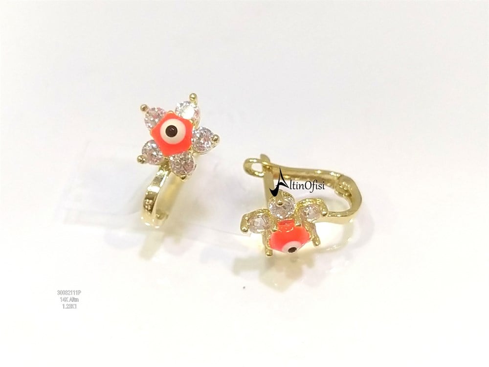 Göz Boncuğu Çiçek Çocuk Küpe  14 Ayar Altın