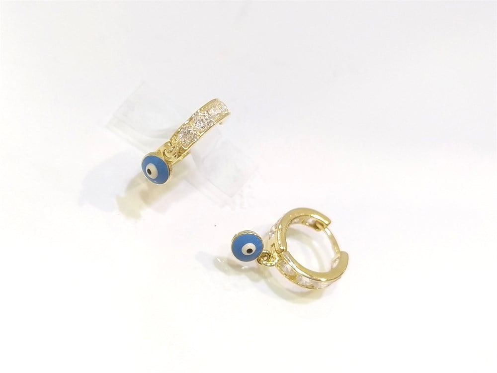 Göz Boncuğu Sallanan Halka Küpe  14 Ayar Altın