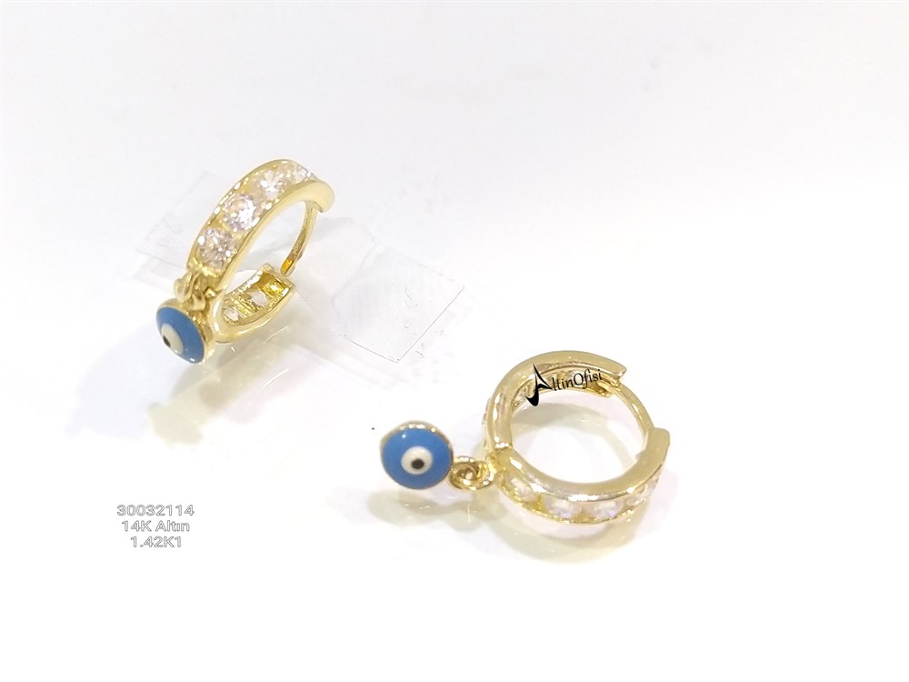 Göz Boncuğu Sallanan Halka Küpe  14 Ayar Altın