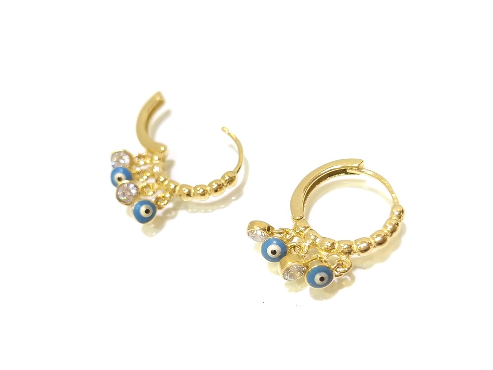 Göz Boncuklu Sallanan Halka Küpe  14 Ayar Altın