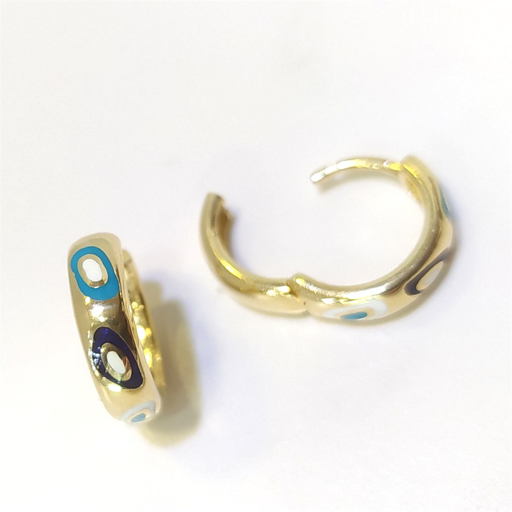 Göz Mineli Halka Hagi Küpe 14 Ayar Altın