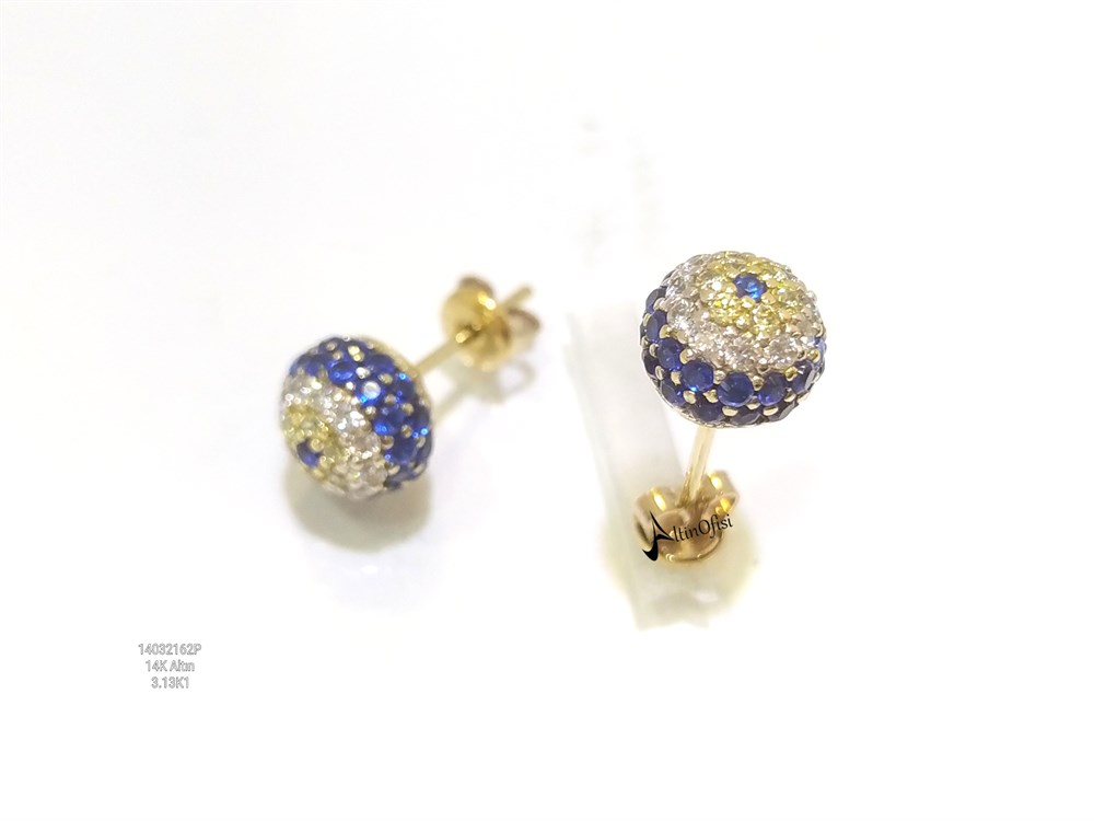 Göz Top Vidalı  Küpe  14 Ayar Altın