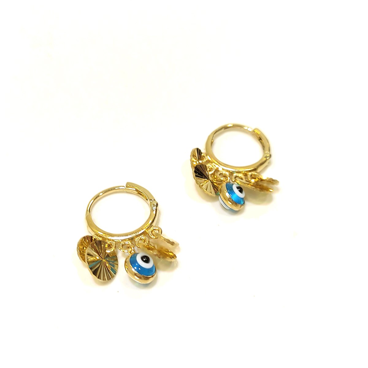 Gözboncuklu Pullu Shakira Halka Küpe 14 Ayar Altın 4K VİDEOLU