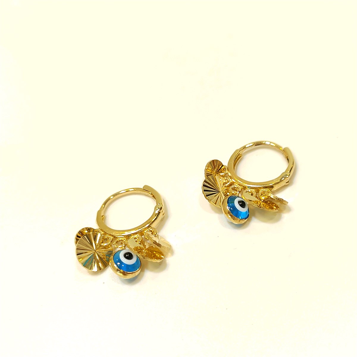 Gözboncuklu Pullu Shakira Halka Küpe 14 Ayar Altın 4K VİDEOLU