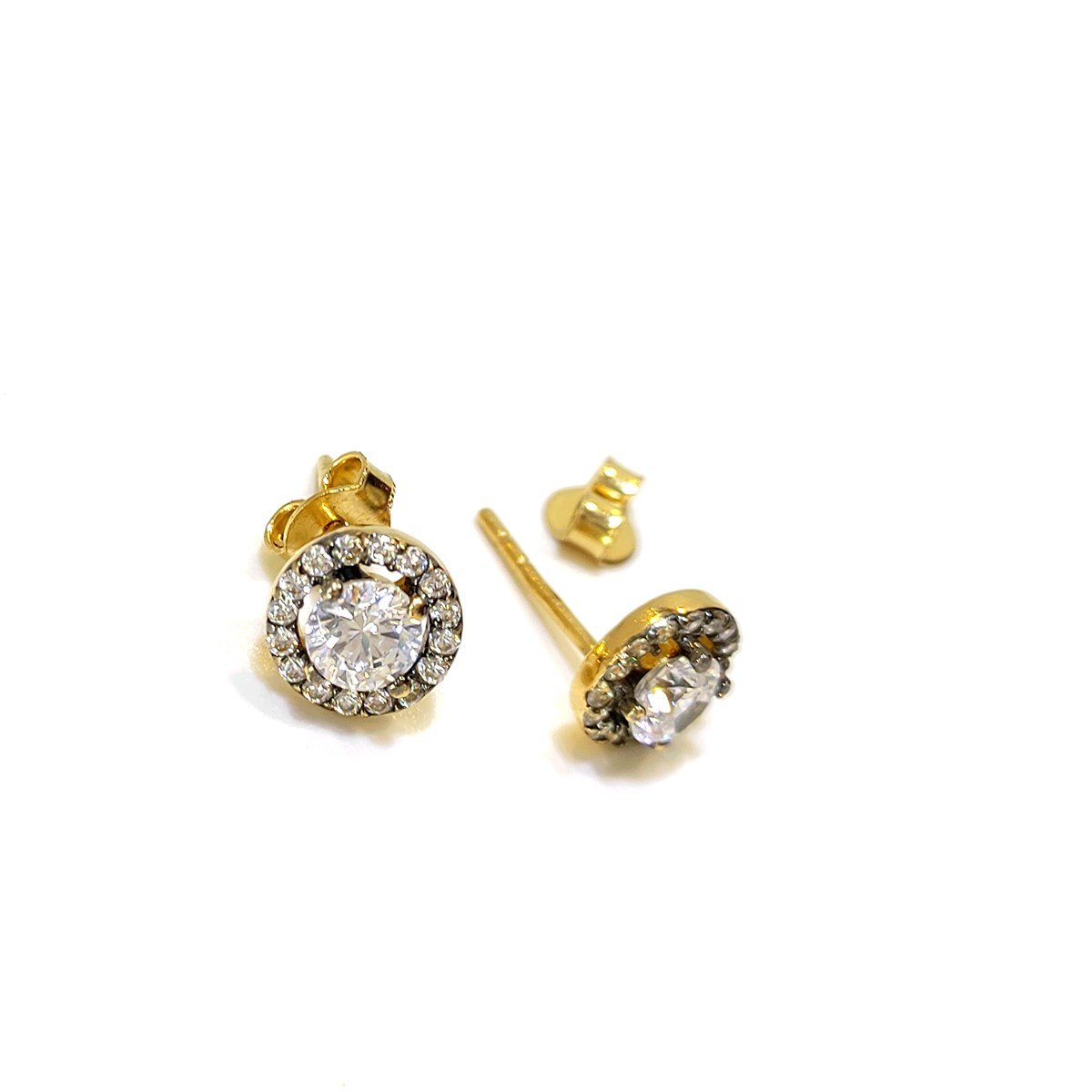 Halo Tek Taş Vidalı Küpe 14 Ayar Altın 4K VİDEOLU