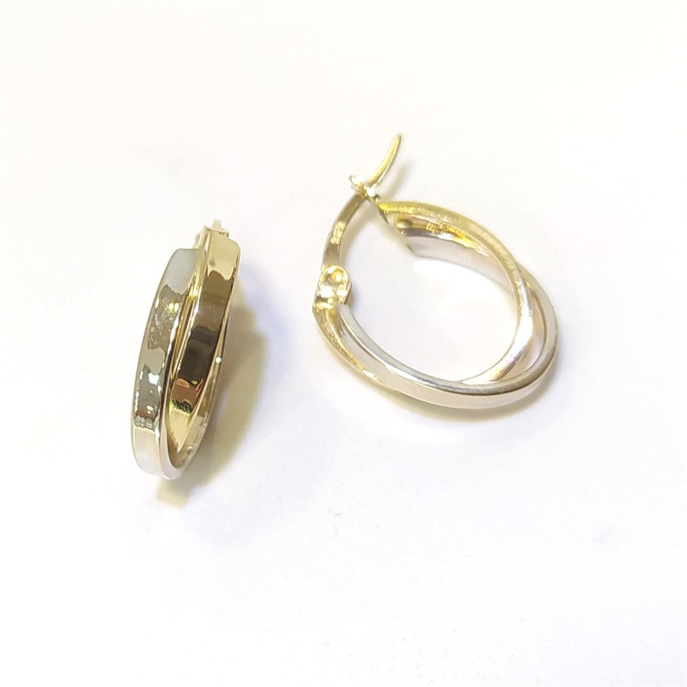 İkili Oval Halka Küpe 14 Ayar Altın