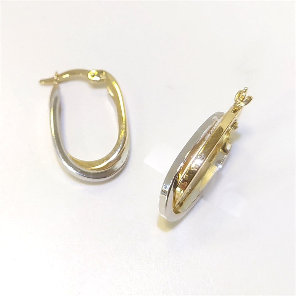 İkili Oval Halka Küpe 14 Ayar Altın