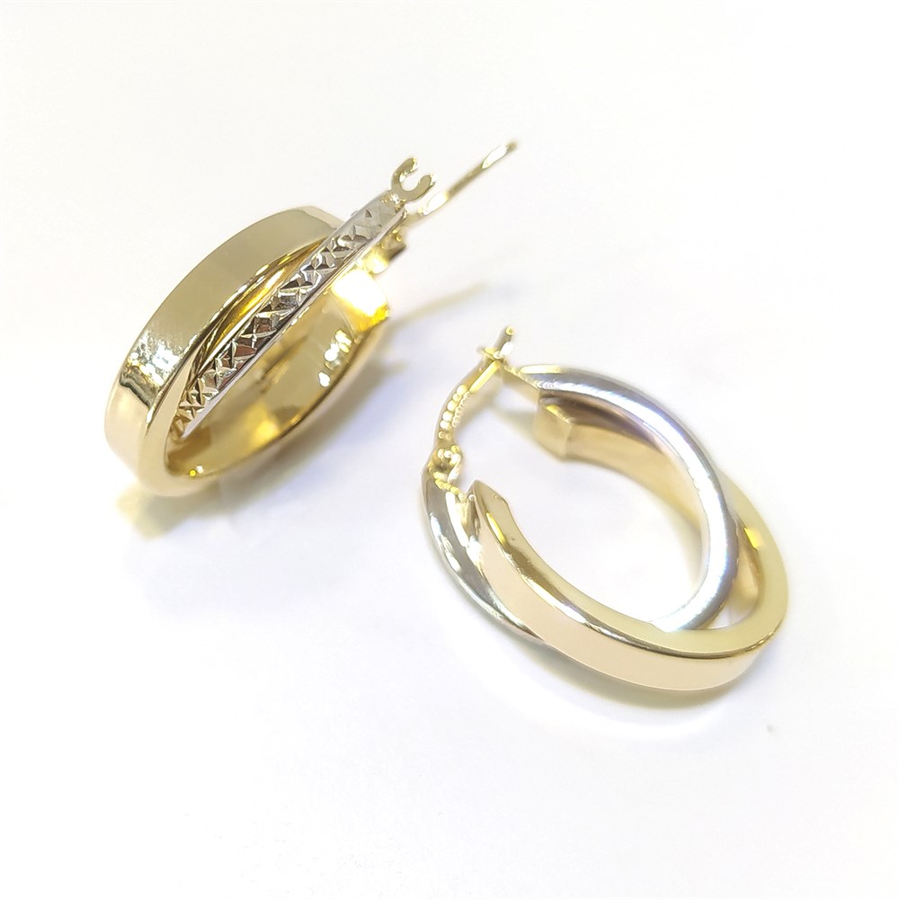 İkili Oval Halka Küpe 14 Ayar Altın