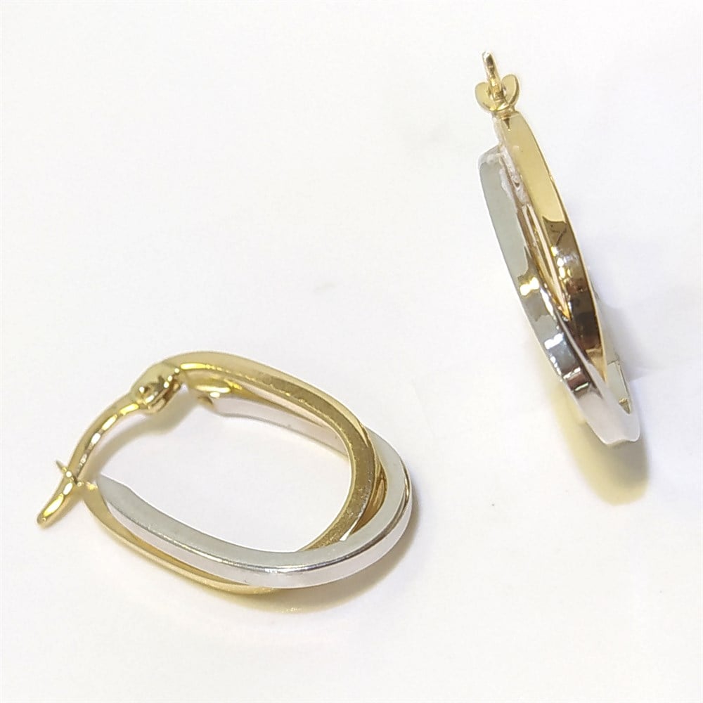 İkili Oval Halka Küpe 14 Ayar Altın