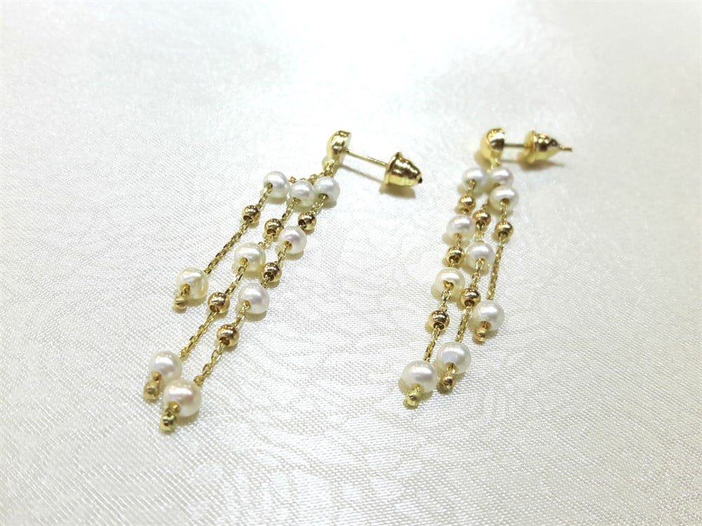 İnci Dorika Toplu Küpe 14 Ayar Altın