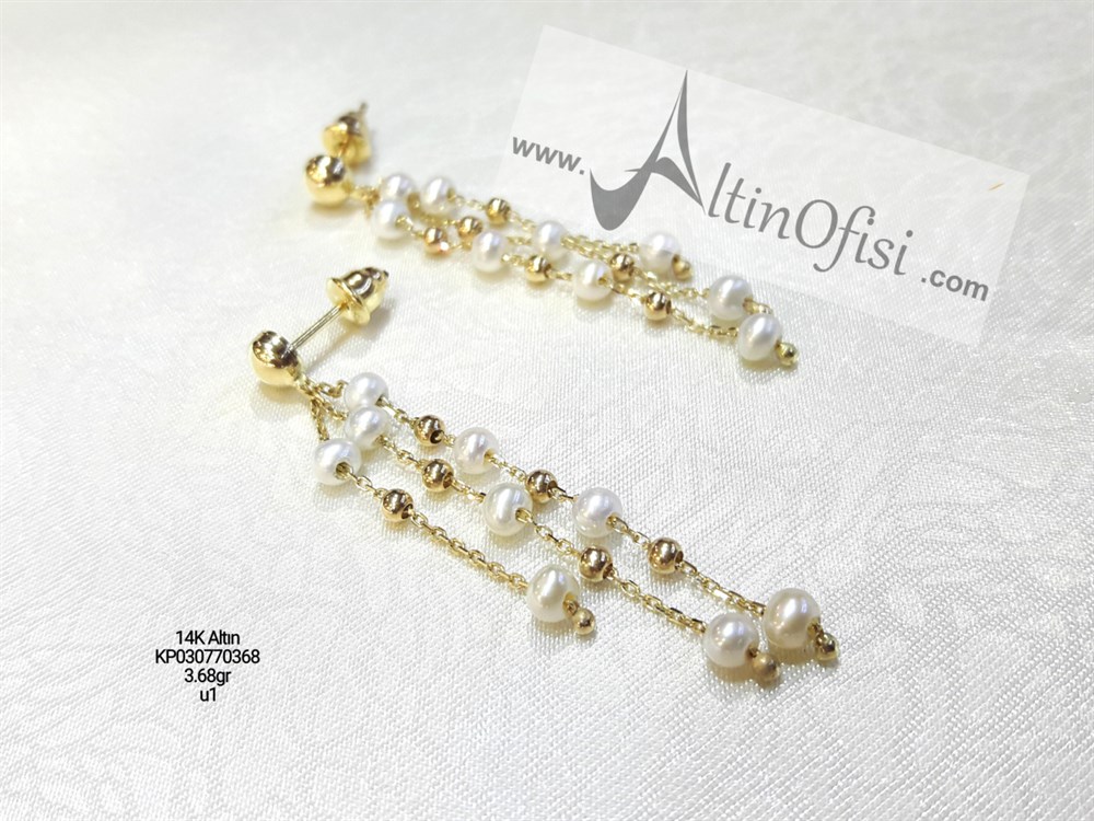 İnci Dorika Toplu Küpe 14 Ayar Altın