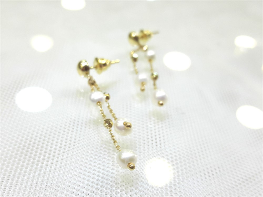 İnci Dorika Toplu Küpe 14 Ayar Altın