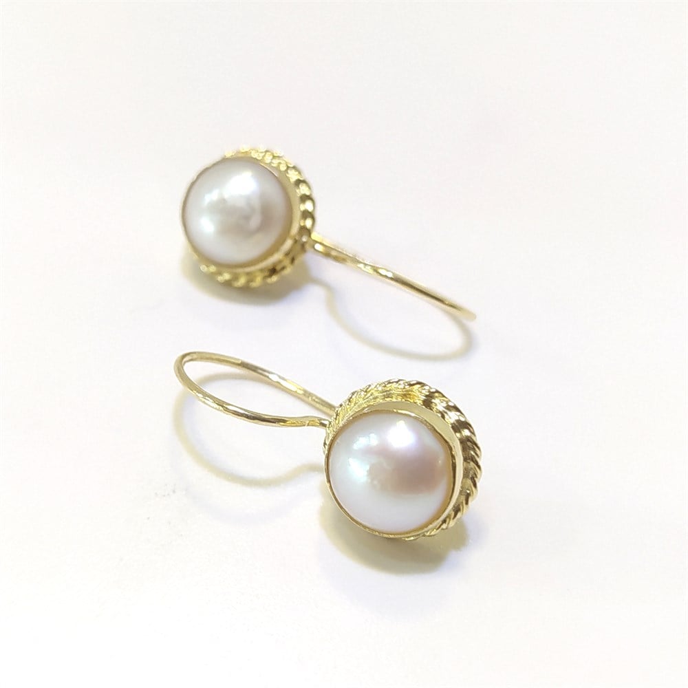 İnci Küpe 14 Ayar Altın