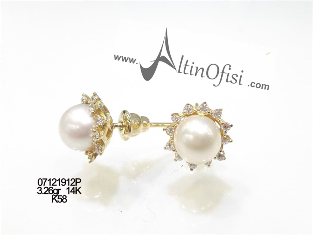 İnci Küpe 14 Ayar Altın