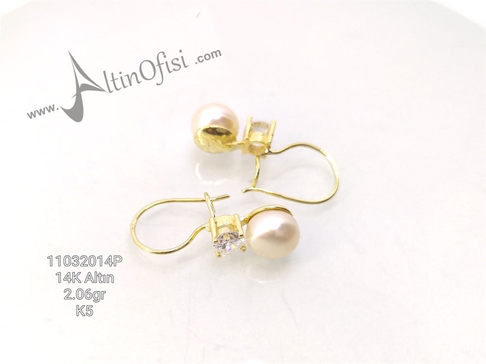 İnci Küpe 14 Ayar Altın