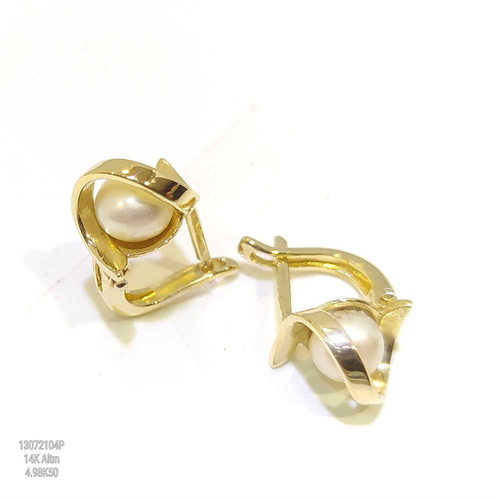 İnci Küpe 14 Ayar Altın