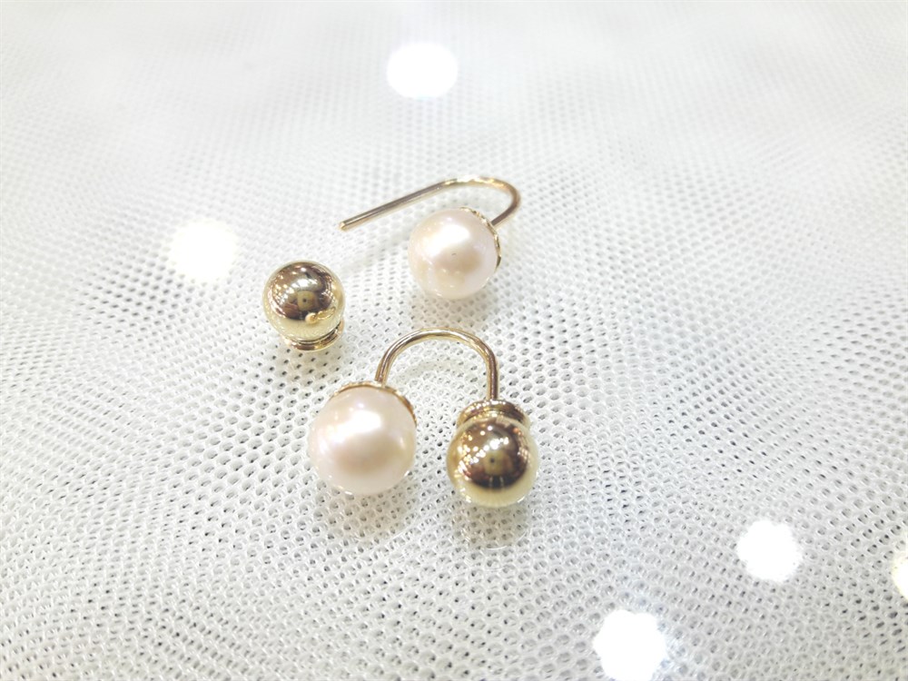 İnci Top Küpe 14 Ayar Altın 7,40mm inci çapı