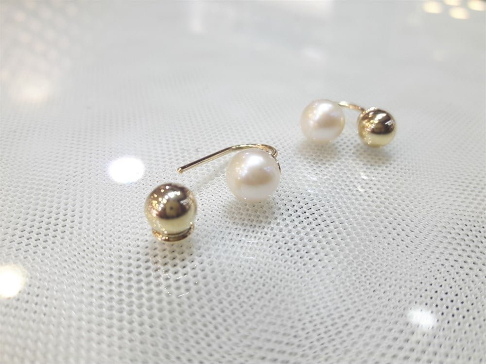 İnci Top Küpe 14 Ayar Altın 7,40mm inci çapı