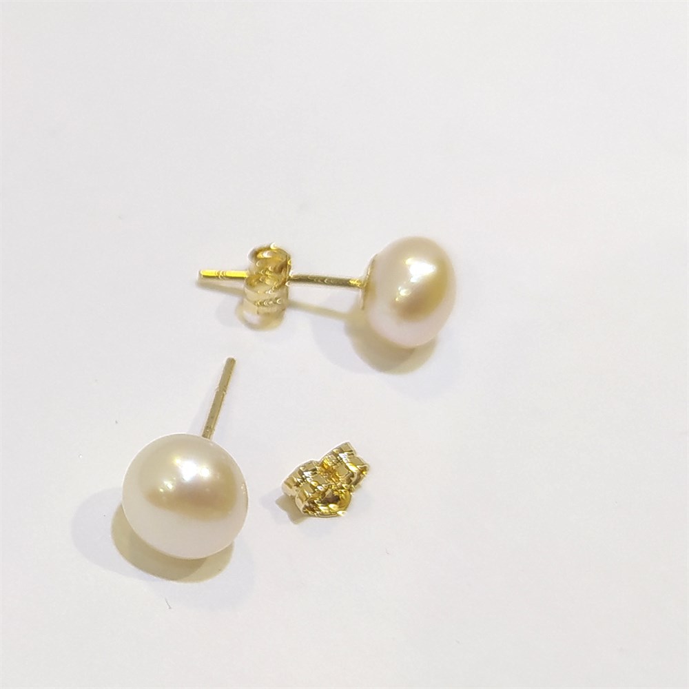 İnci Vidalı Küpe 14 Ayar Altın