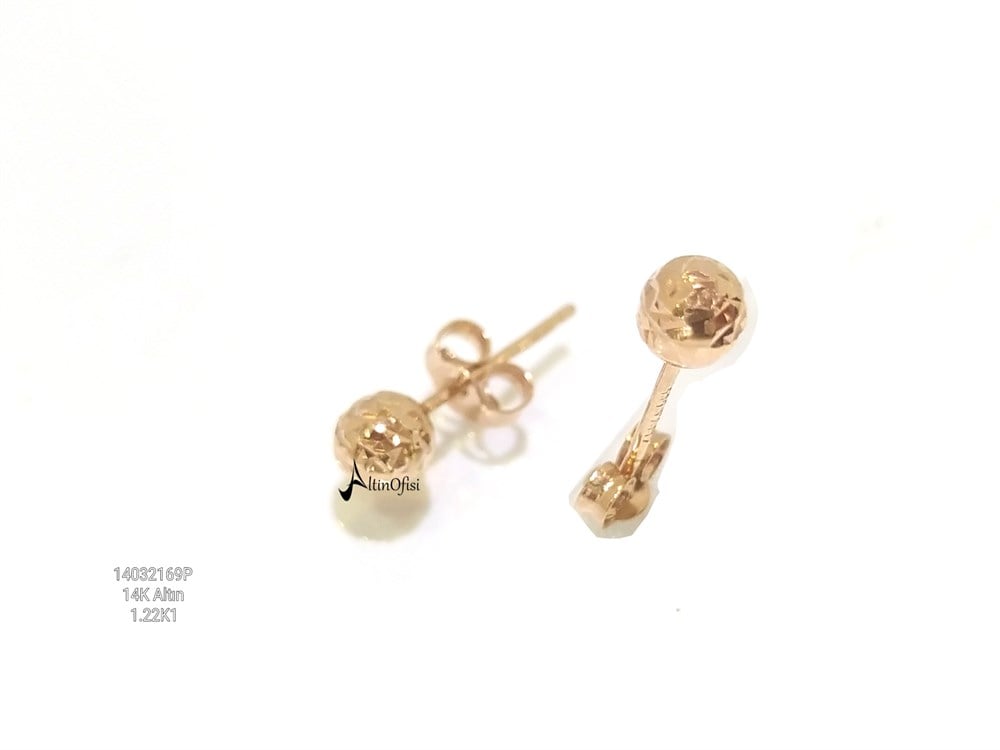 Kalemli Top Vidalı  Küpe  14 Ayar Altın