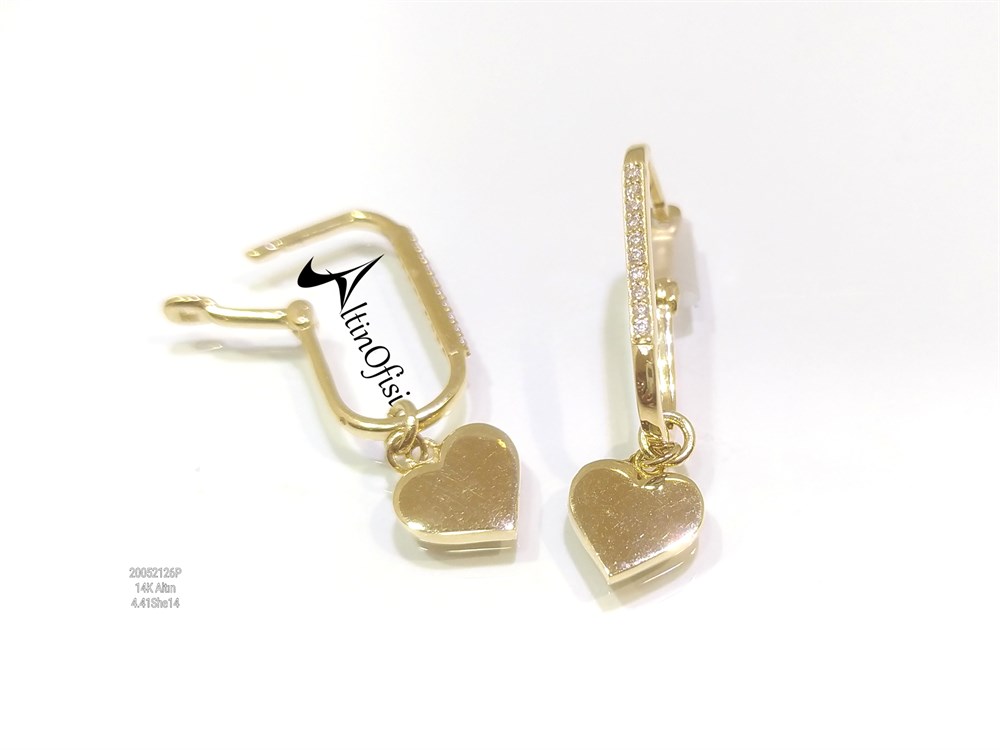 Kalpli Sallanan Halka Küpe 14 Ayar Altın