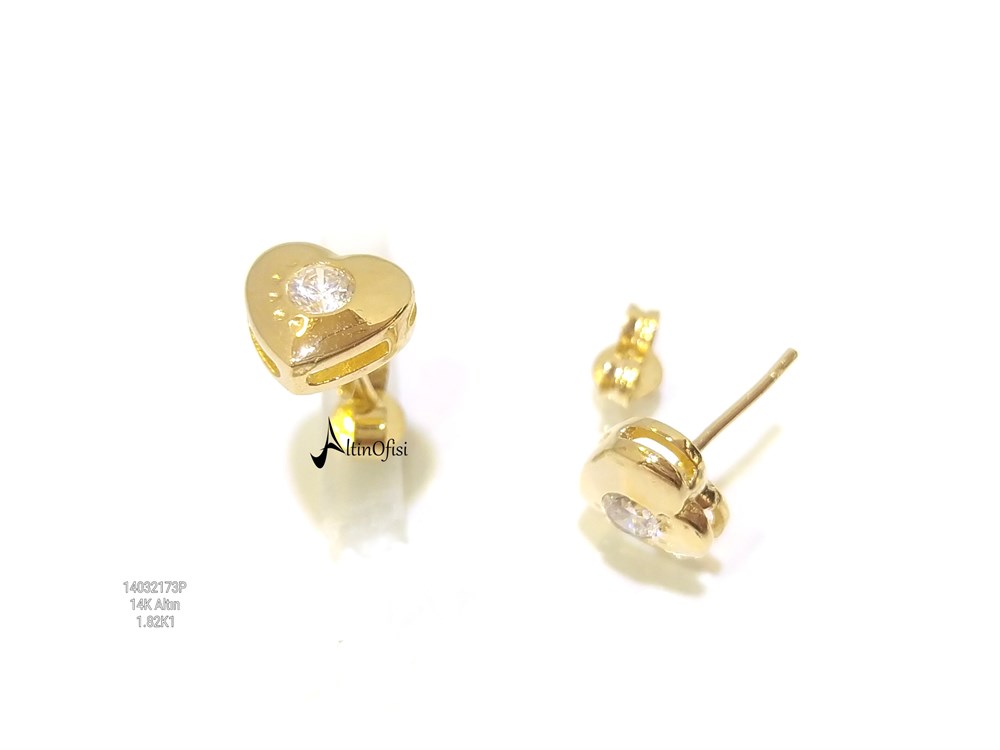 Kalpli Tek TAş Vidalı  Küpe  14 Ayar Altın