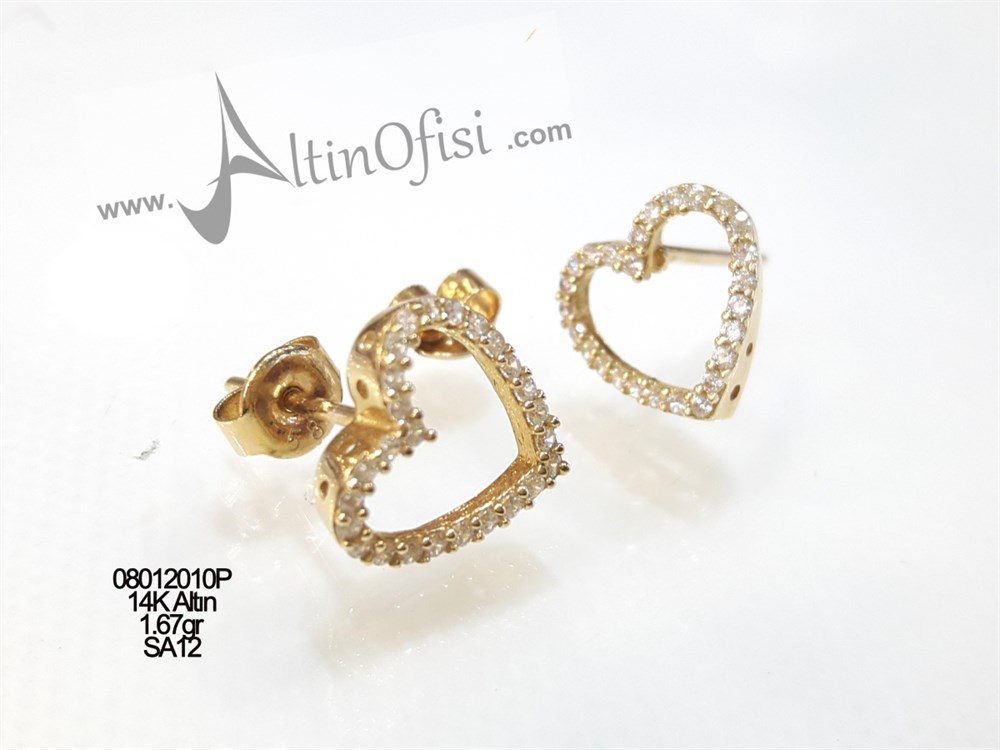 Kalpli Vidalı Küpe 14 Ayar Altın 3 Boyutlu Resim