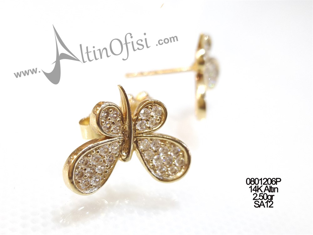 Kelbek Vidalı Küpe 14 Ayar Altın 3 Boyutlu Resim