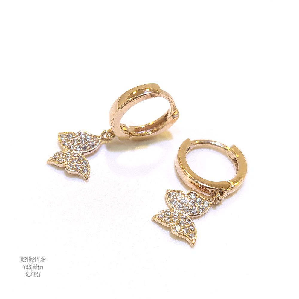 Kelebek Sallanan Halka Küpe 14 Ayar Altın