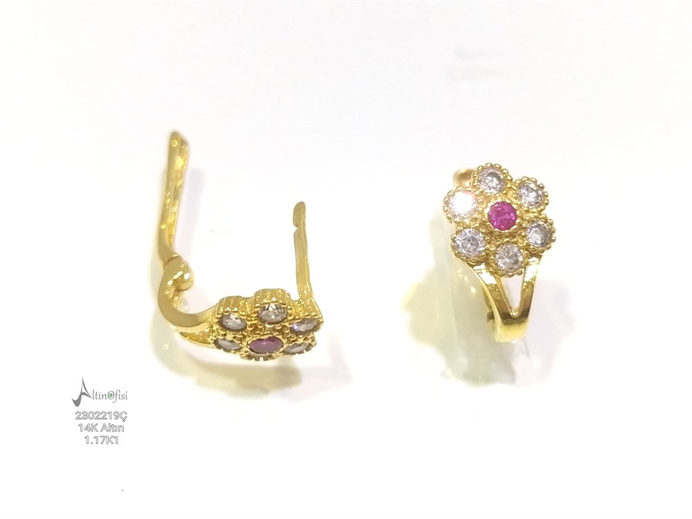 Kırmızı Taşlı Çocuk Küpe  14 Ayar Altın