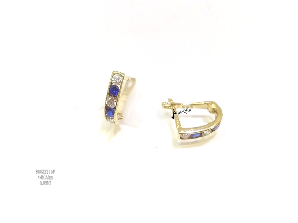 Lacivert Taşlı Çocuk Küpe  14 Ayar Altın