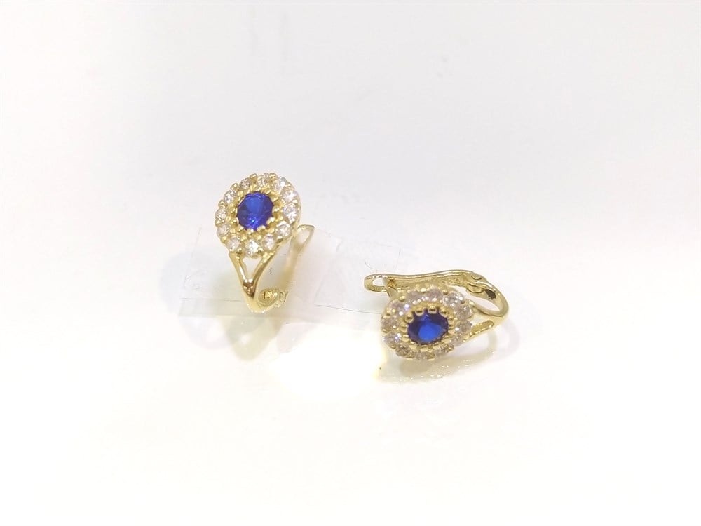 Lacivert Taşlı Çocuk Küpe  14 Ayar Altın