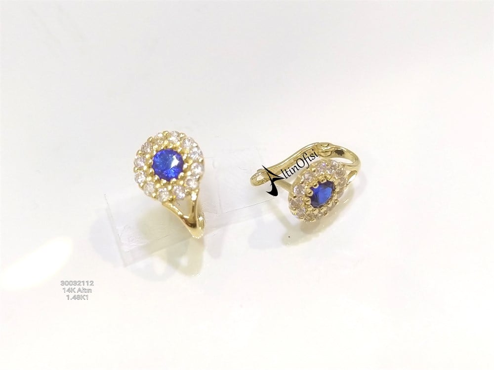 Lacivert Taşlı Çocuk Küpe  14 Ayar Altın