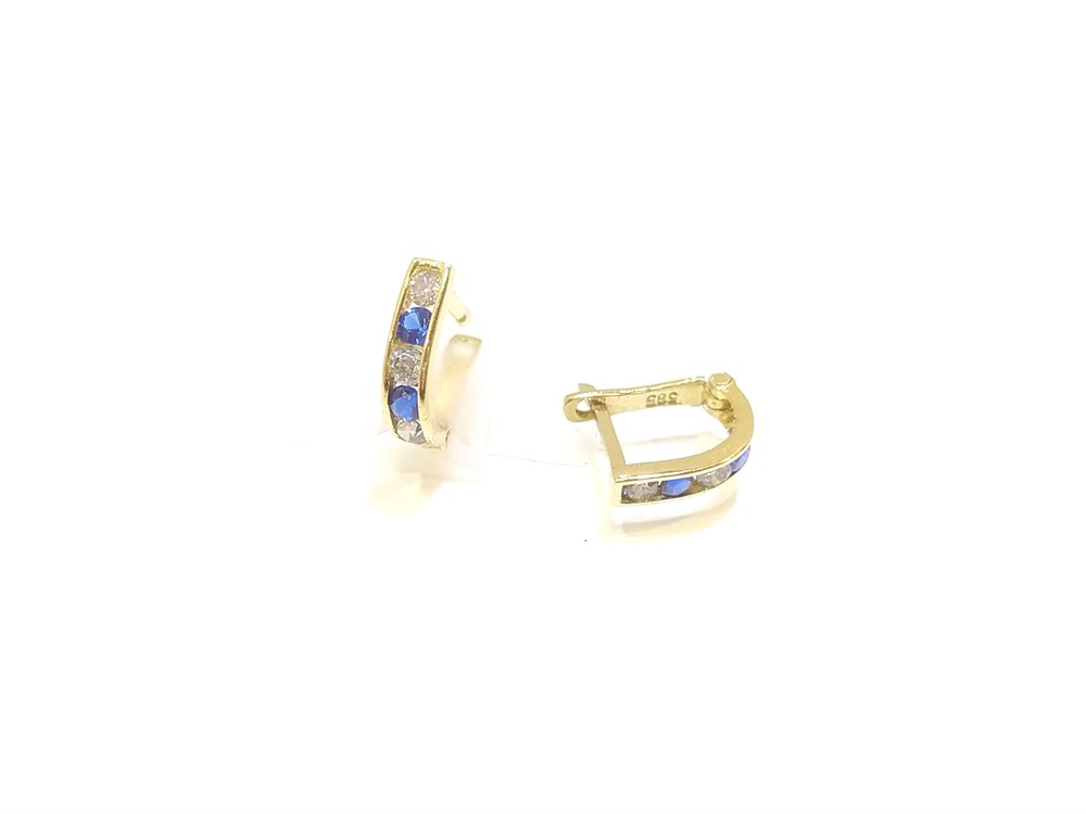 Lacivert Taşlı Çocuk Küpe  14 Ayar Altın