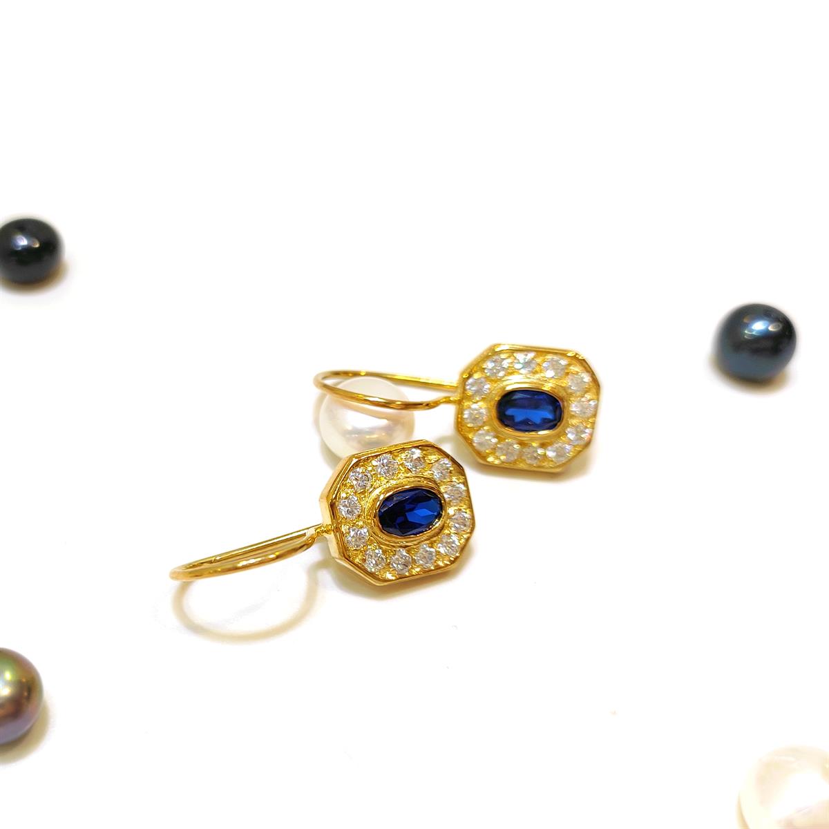 Mavi Taşlı Küpe 14 Ayar Altın HD VİDEOLU