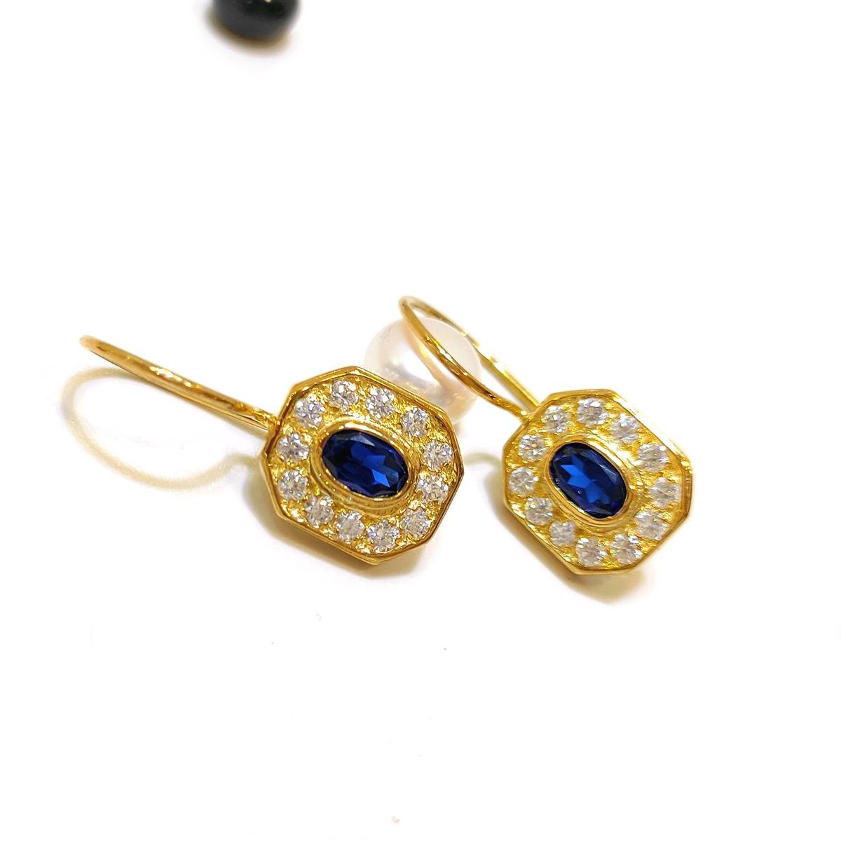 Mavi Taşlı Küpe 14 Ayar Altın HD VİDEOLU