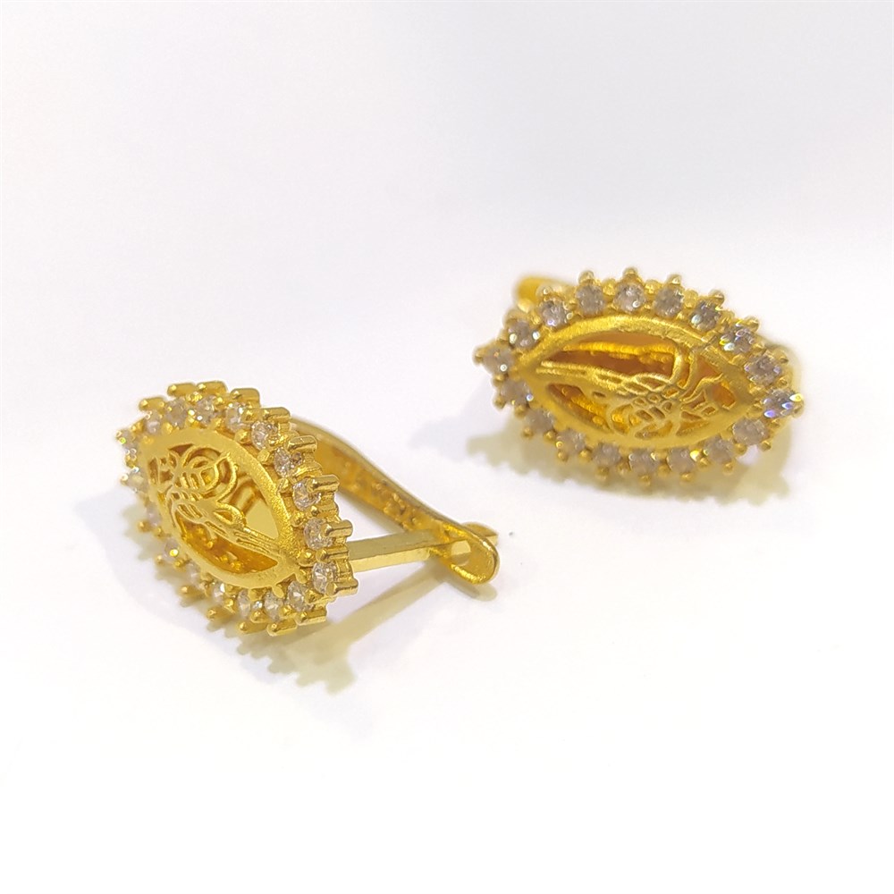 Mekik Tuğralı Küpe 14 Ayar Altın