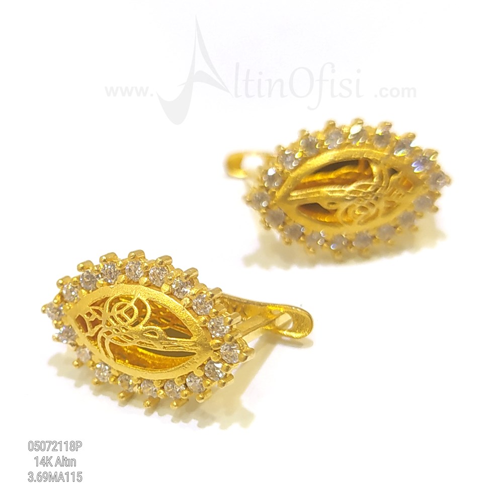 Mekik Tuğralı Küpe 14 Ayar Altın