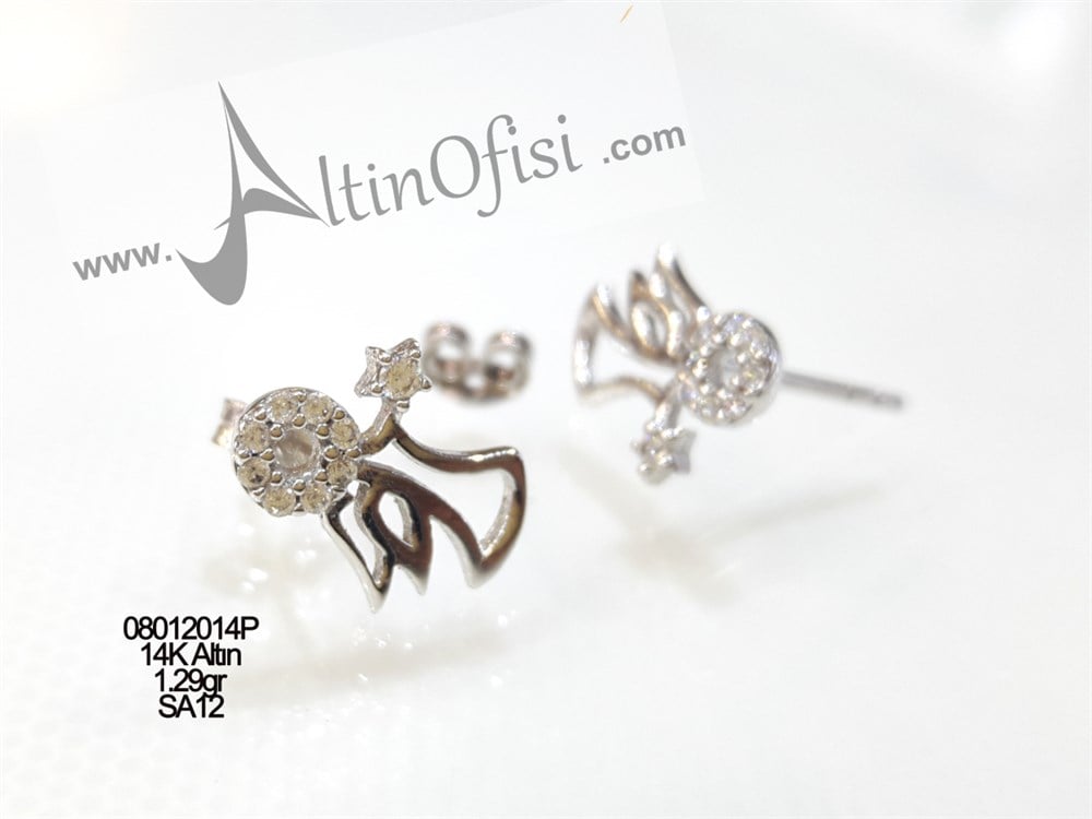 Melek Vidalı Küpe 14 Ayar Altın 3 Boyutlu Resim