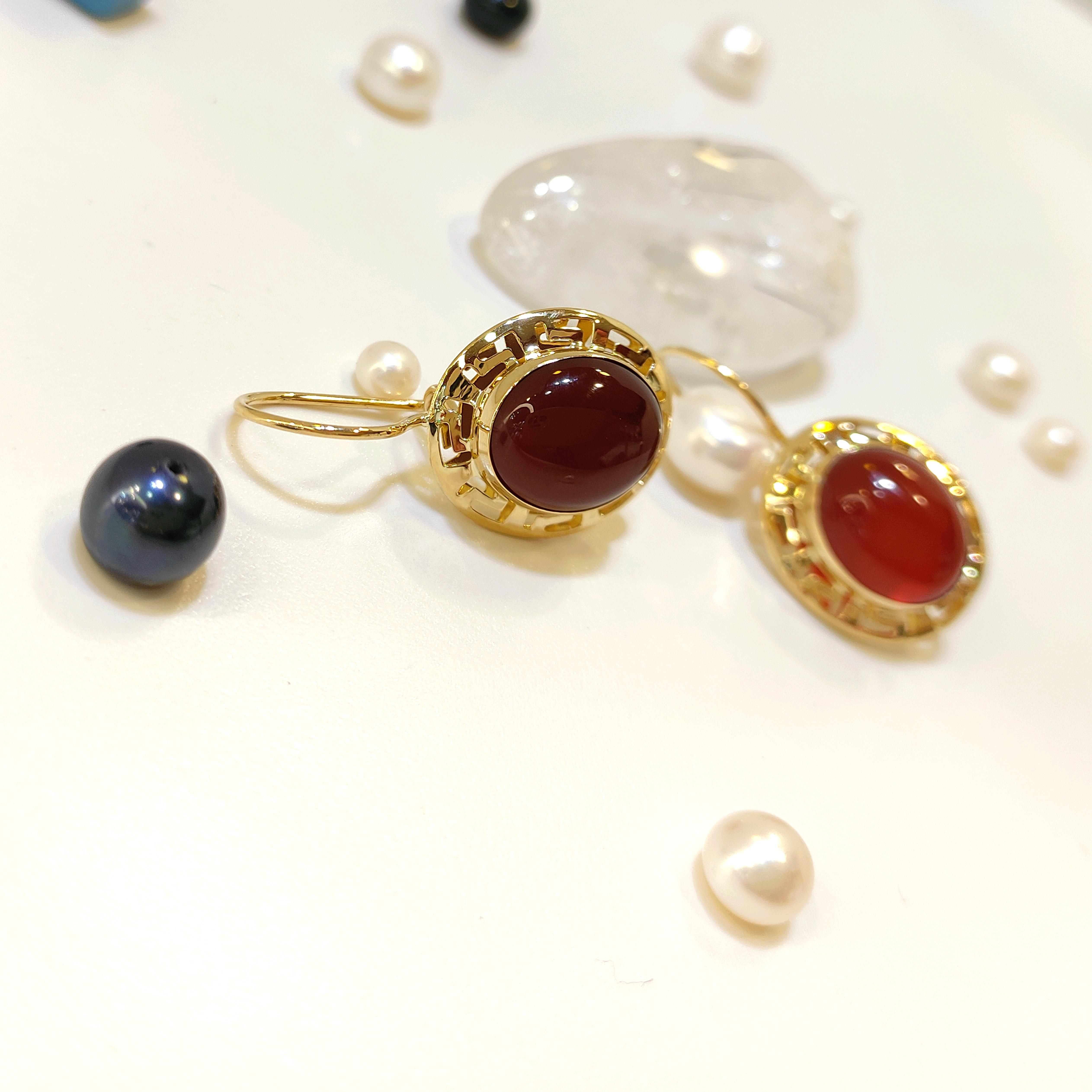 Oval Akik Taşlı Küpe 14 Ayar Altın HD VİDEOLU