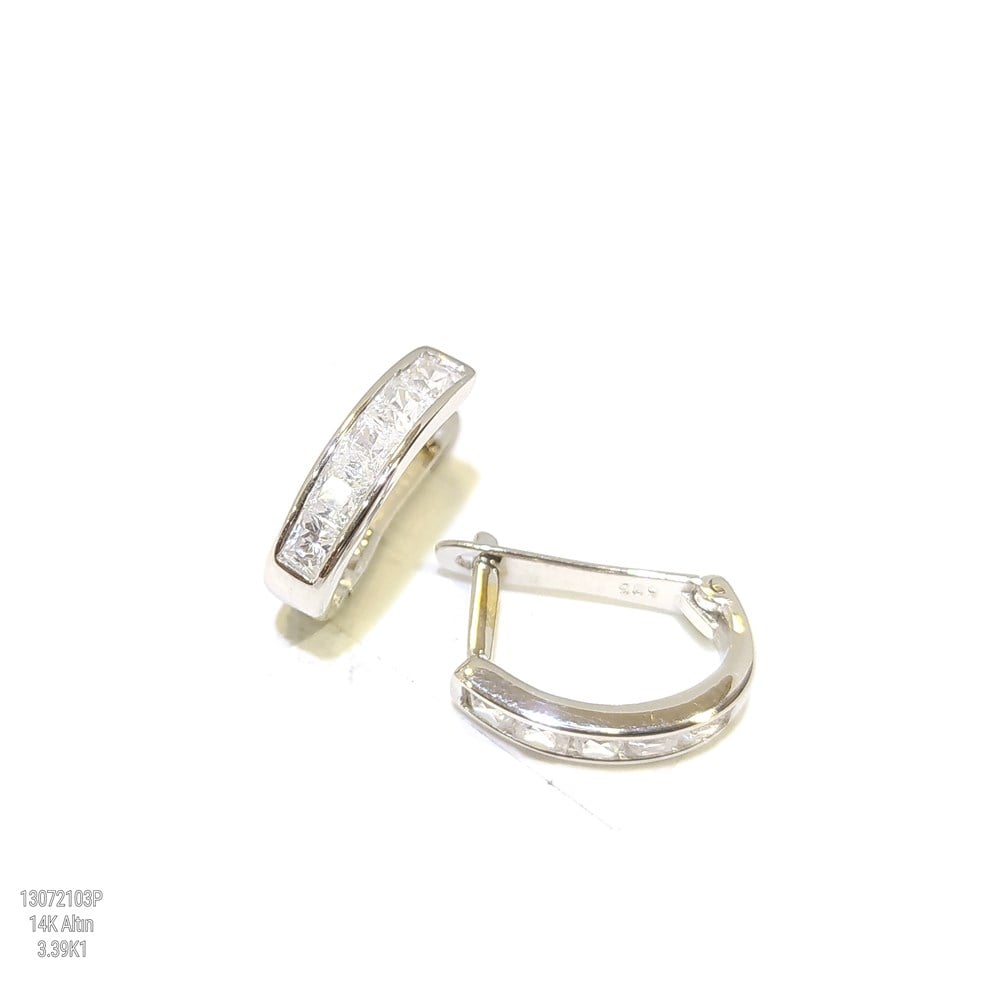 Prenses TAşlı Su Yolu Küpe 14 Ayar Altın