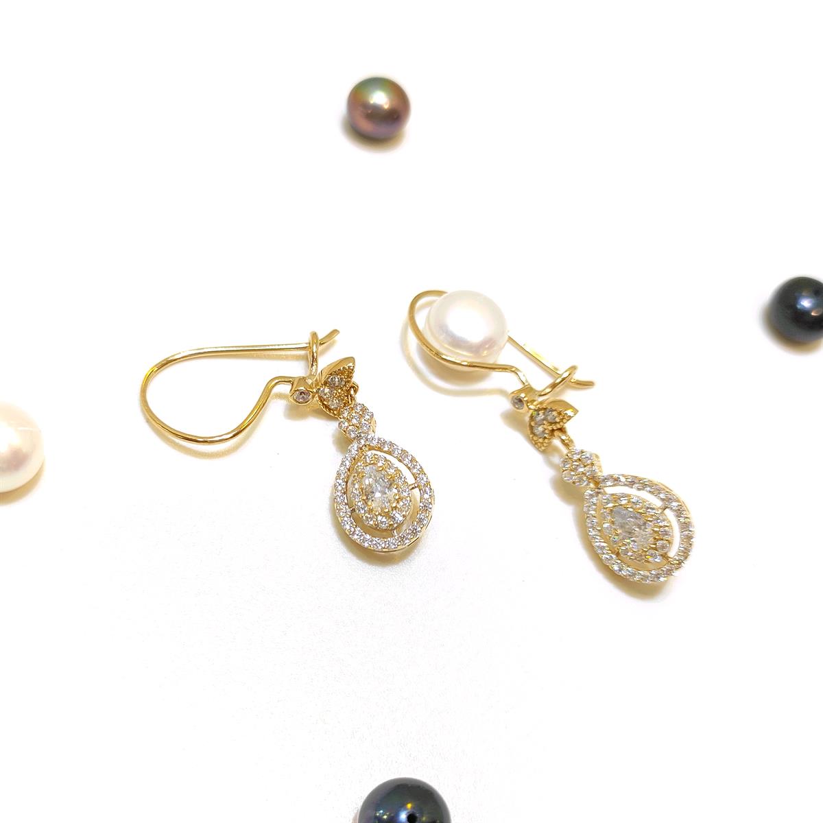 Sallanan Damla Taşlı Küpe 14 Ayar Altın HD VİDEOLU