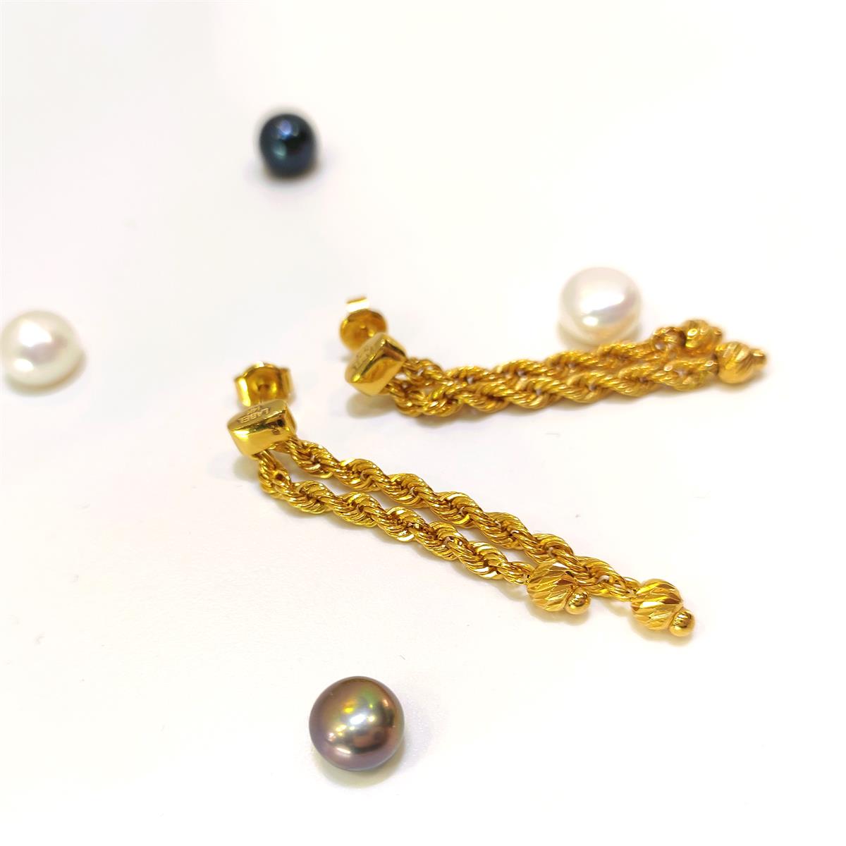 Sallanan Halat Zincir Vidalı Küpe 14 Ayar Altın HD VİDEOLU