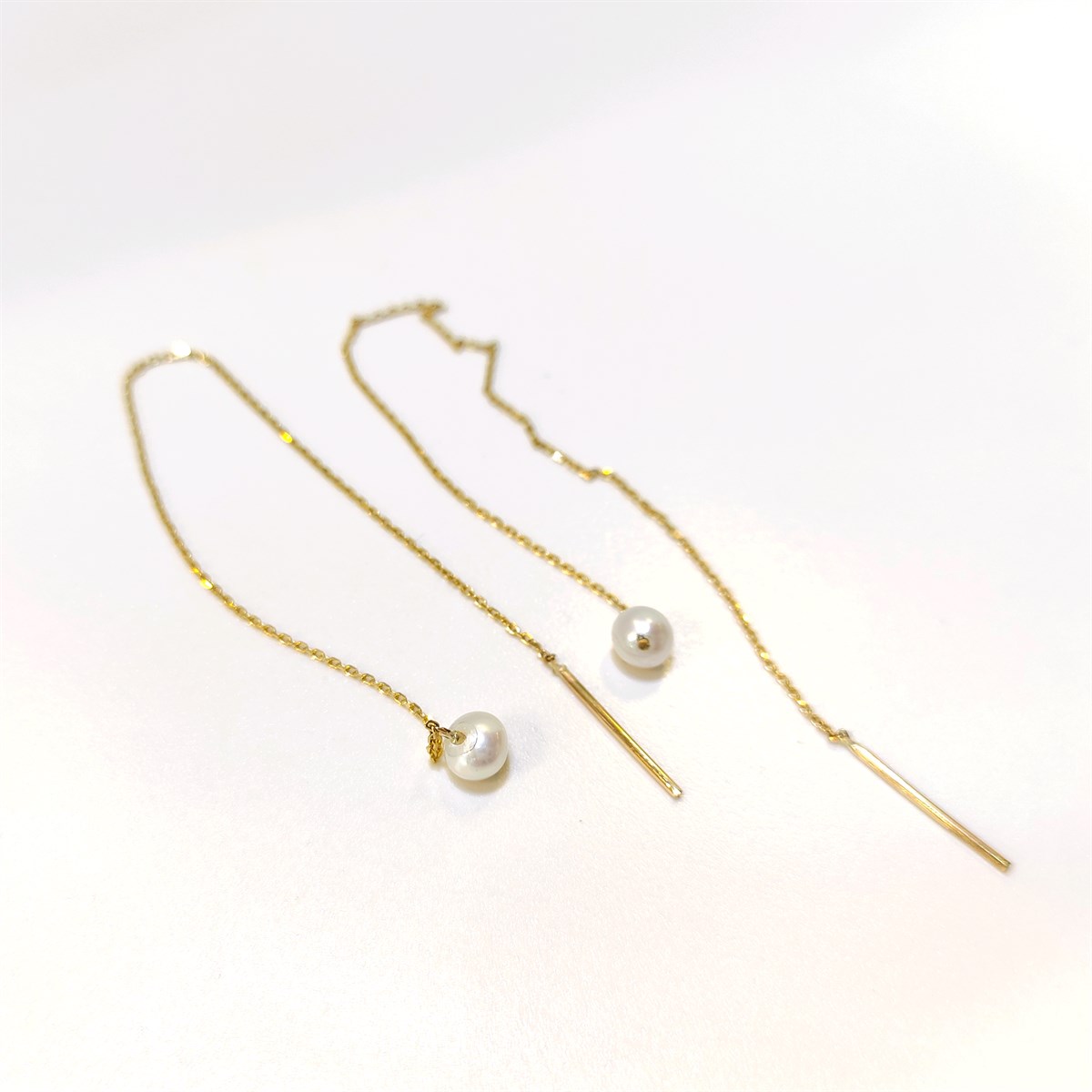 Sallanan İnci Zincir Küpe 14 Ayar Altın 4K VİDEOLU