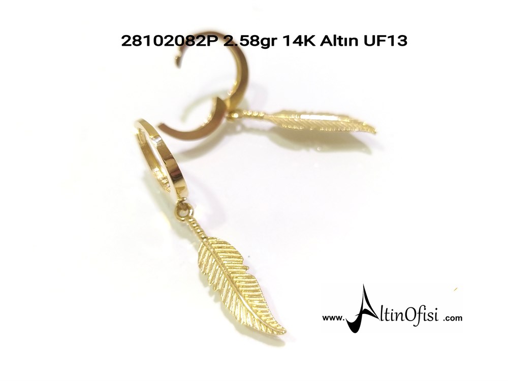 Sallanan Kızıl Derili Tüğü Döküm Halka Küpe  14 Ayar Altın